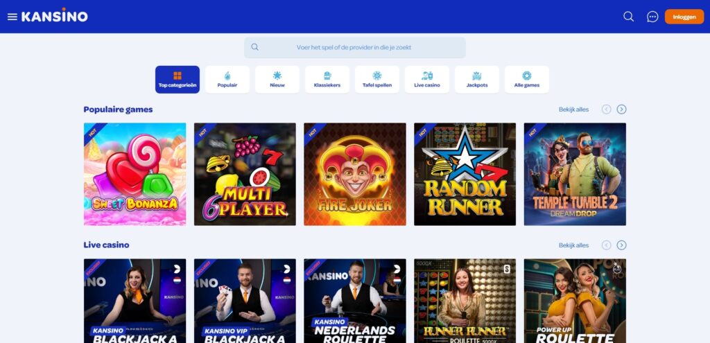 Kansino review screenshot van casino pagina