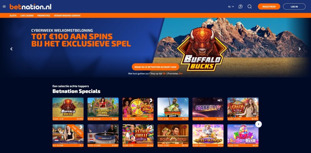 betnation homepage with welkomstbonus offer